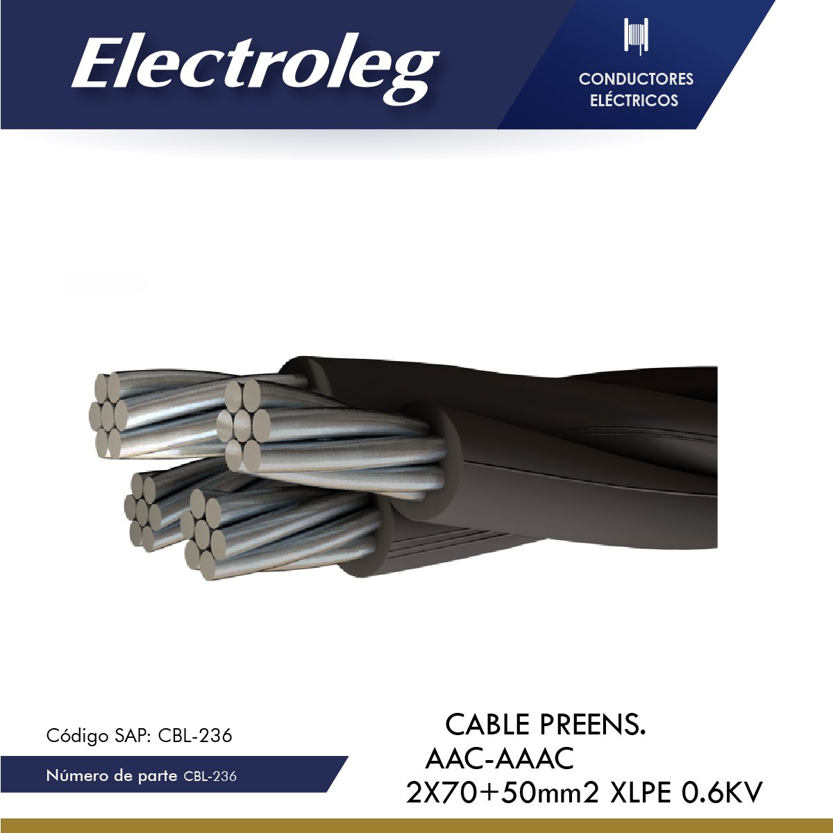 CABLE PREENS. AAC-AAAC 2X70+50mm2 XLPE 0.6KV